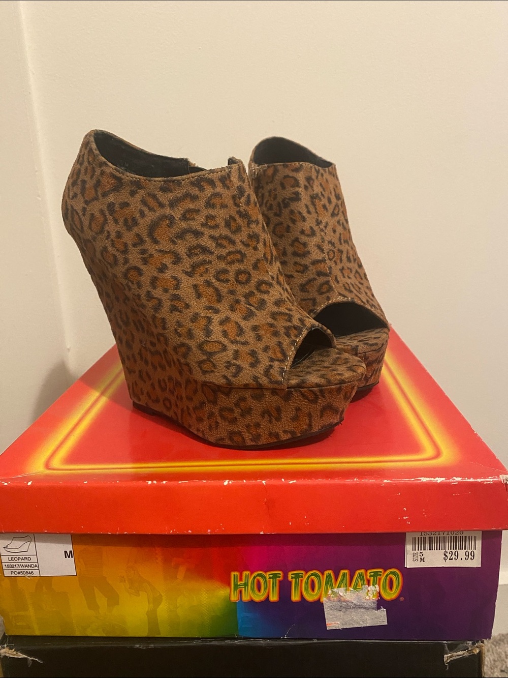 Hot Tomato Leopard-Print Peep Toe Platform Wedge - Brown